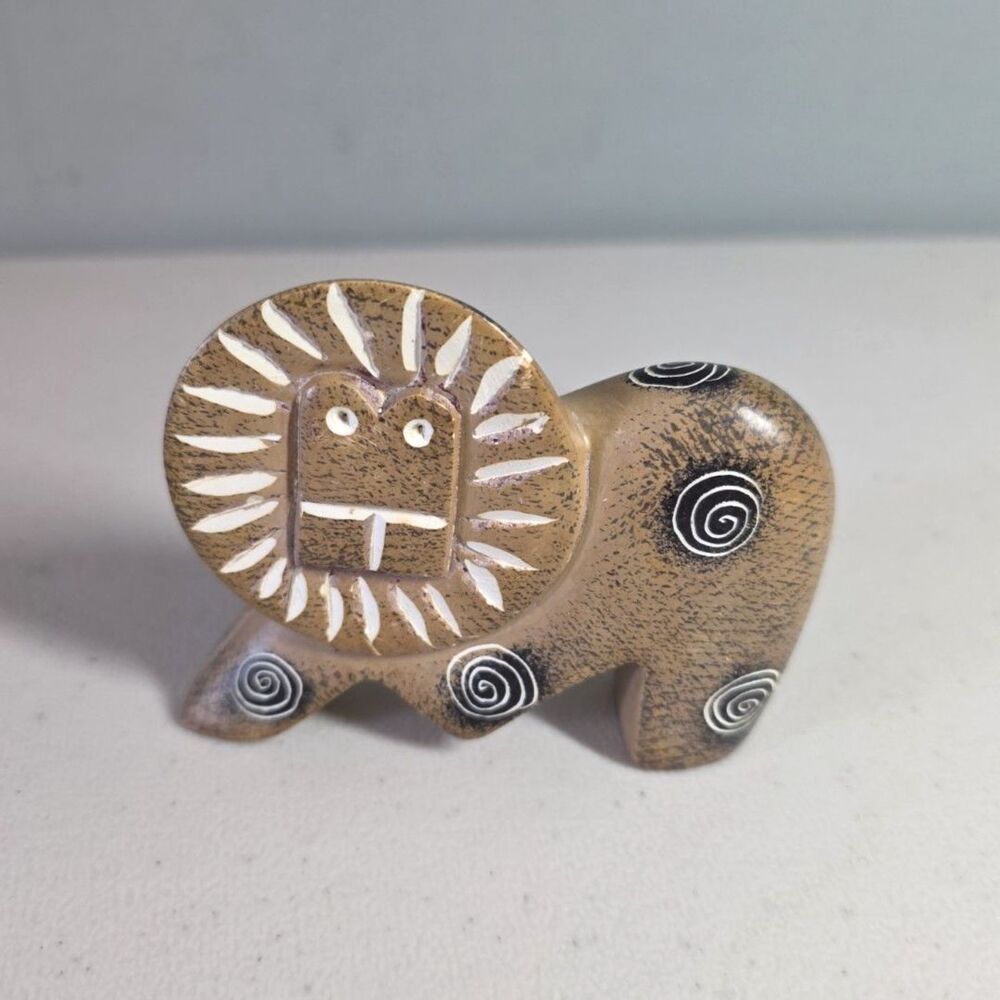 VTG Small Kenya African Carved Soapstone Lion Figurine Statue Sculpture MCM